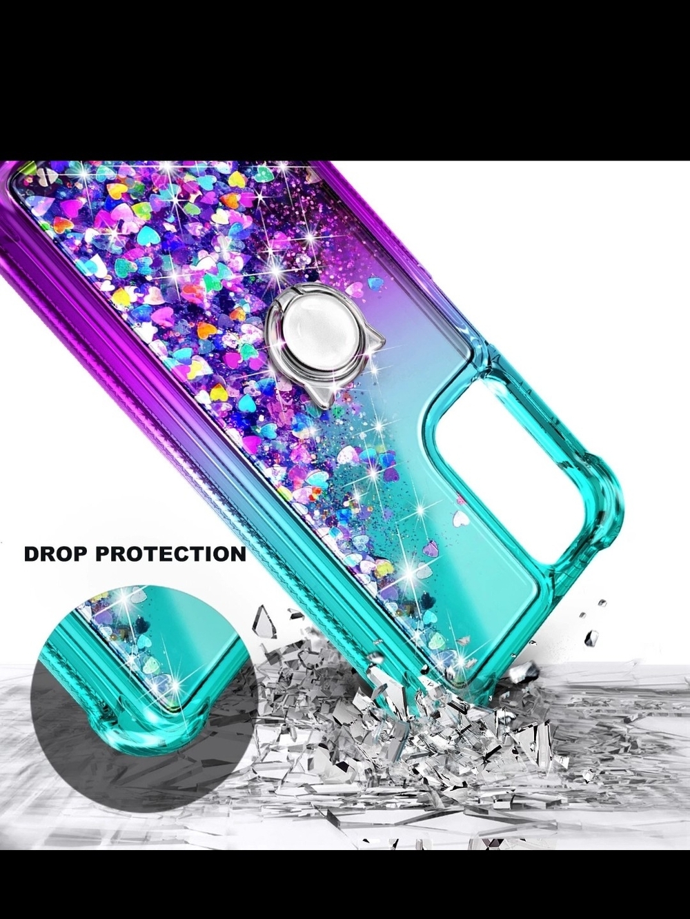 Glitter Gradient Phone Case with Ring Holder - Purple to Teal